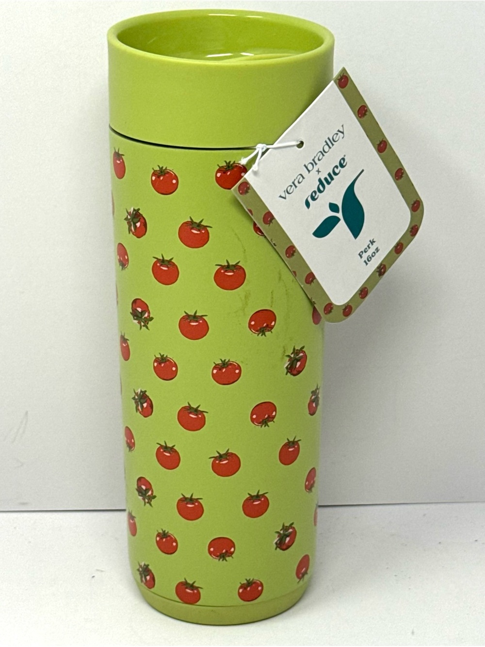 Vera Bradley x Reduce Perk 16oz Tumbler Tomato Print Stainless Steel Green NEW